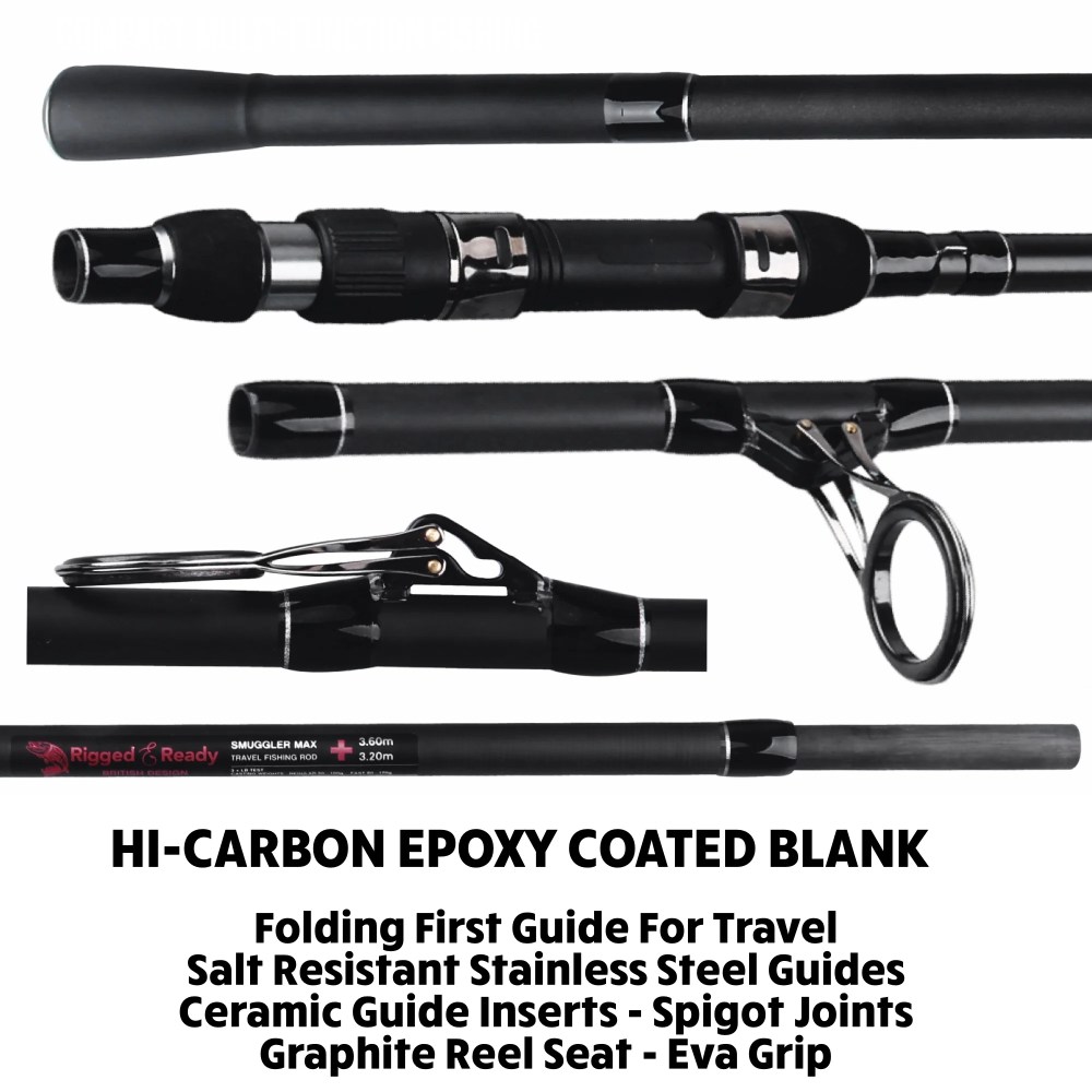 Rigged and Ready S Max. Big Fish Powerful Predator Surf Travel Fishing Rod 2 Tips Hi-Carbon 11' 10" & 10' 7" Options Compact Rod 23" Case 26" Cast W 3.56 oz - Image 2