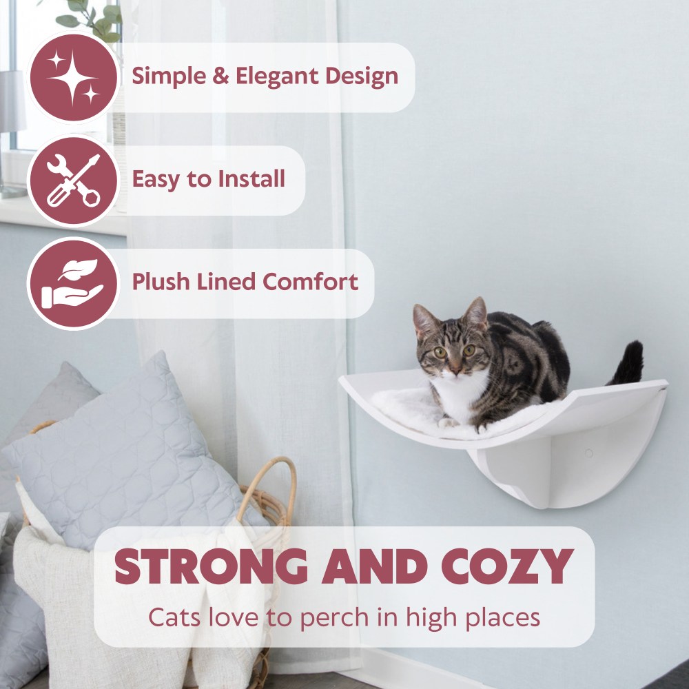 TRIXIE Lorena Space Saving Wall Mounted Cat Perch with Soft Cushion, White - Image 2