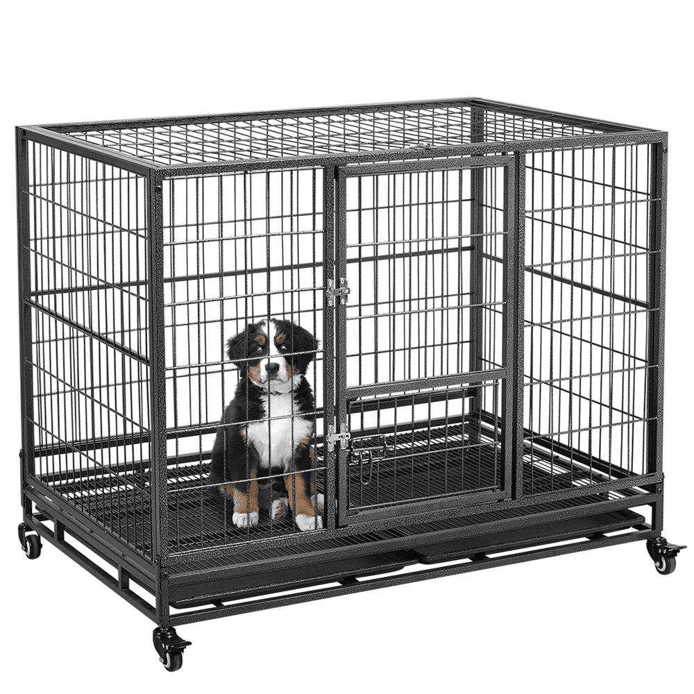 Easyfashion 43 inch Heavy Duty Metal Rolling Dog Cage Kennel, Black