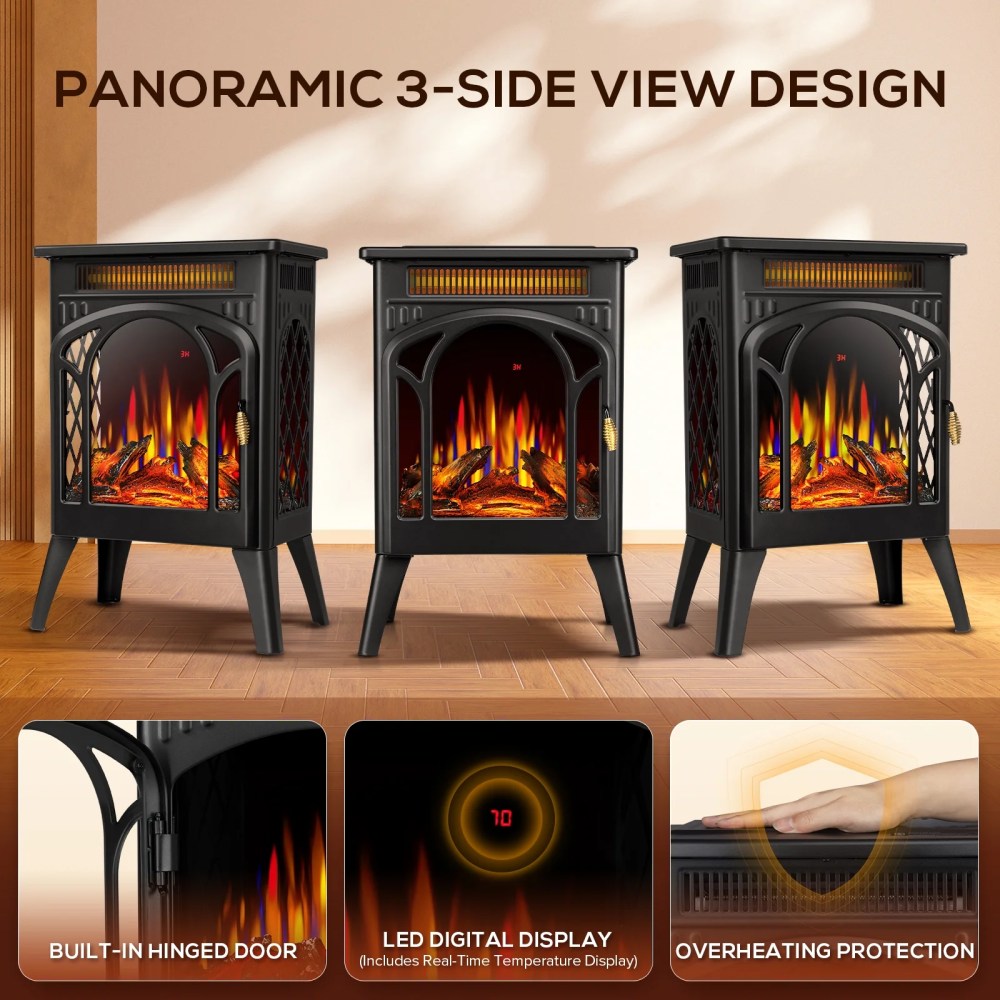 KISSAIR All-metal Electric Fireplace Heater 16",Frame Freestanding Stove,3D Flame,Remote Control,500W/1500W,Black - Image 6