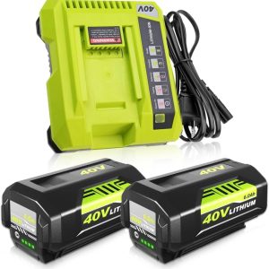 2 Pack Replacement for Ryobi 40V Battery and Charger Compatible with Ryobi 40 Volt Battery Lithium OP4040 OP40401 OP4026 OP40261 Compatible with 40 Volt Cordless Power ToolGreen