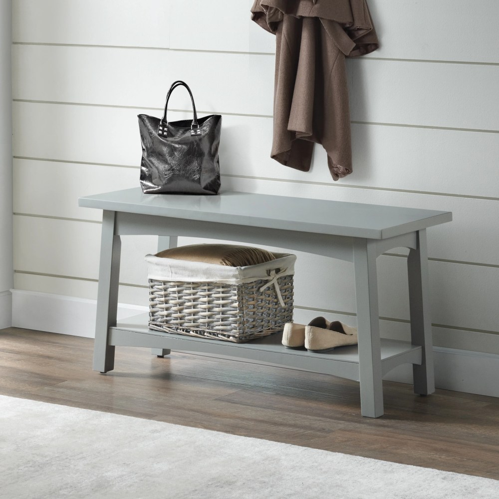 Alaterre Furniture Craftsbury 36 in. Sturdy Pine Wood Entryway Bench,Open Design Accent Furniture,Gray - Image 3