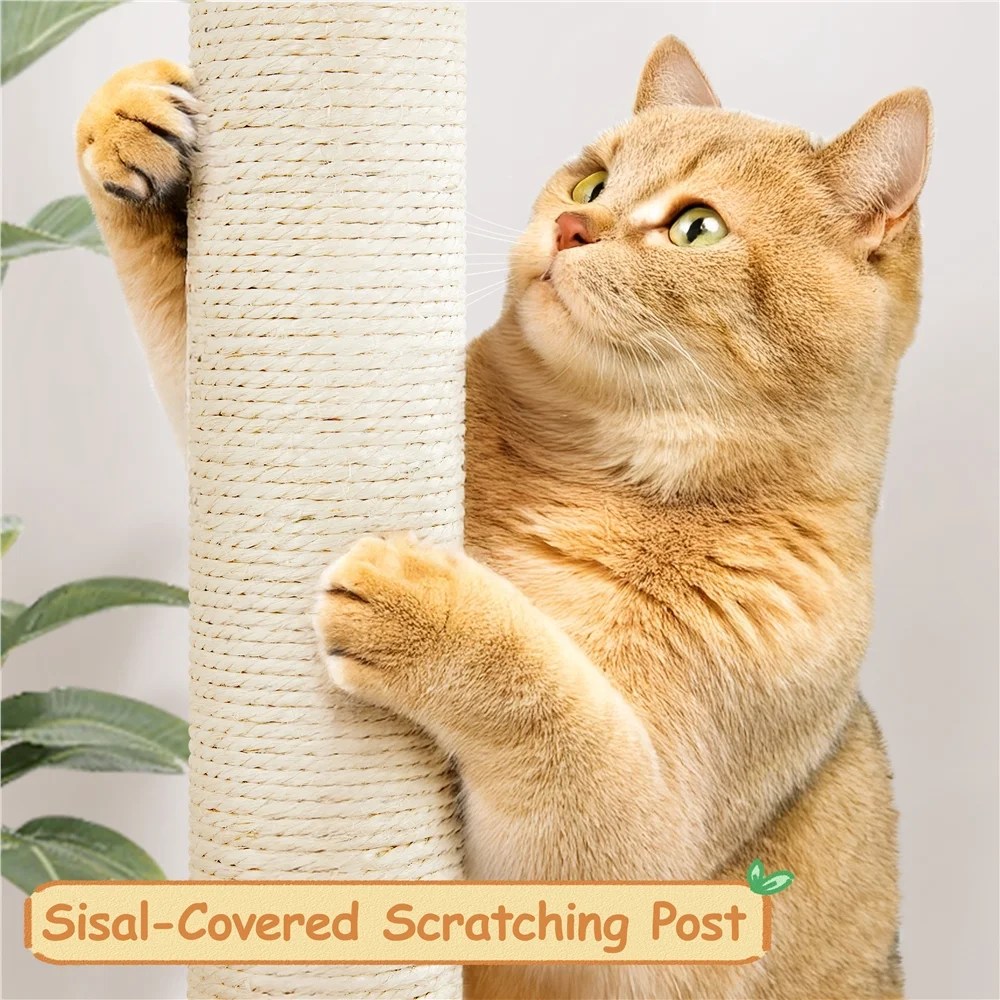 Yaheetech 35.8" Tall Rattan Cat Tree with Woven Condo and Nest, Beige - Image 8