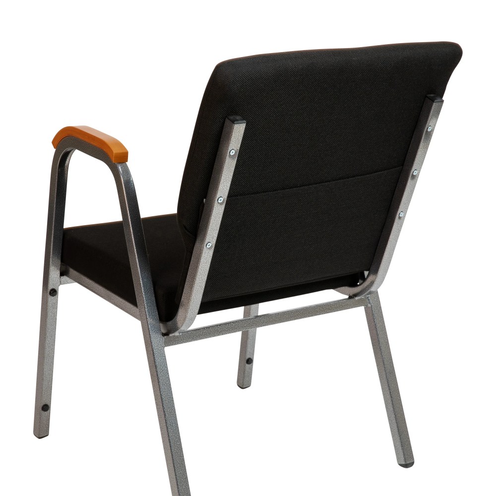Flash Furniture HERCULES Series 21"W Stacking Wood Accent Arm Church Chair in Black Fabric - Silver Vein Frame - Image 2