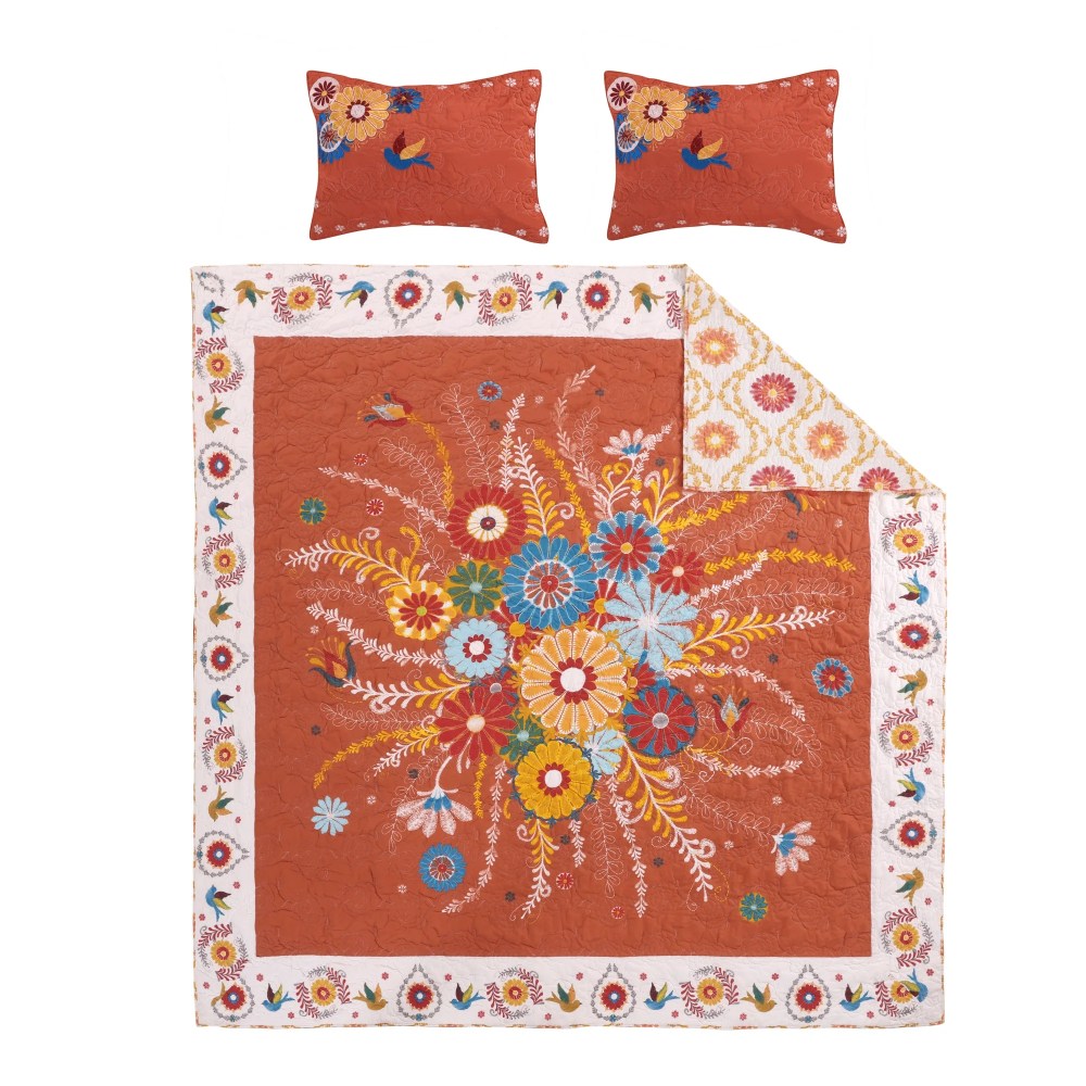 Barefoot Bungalow Topanga Boho Folk Art Quilt Set, Reversible, 3-Piece King - Image 4