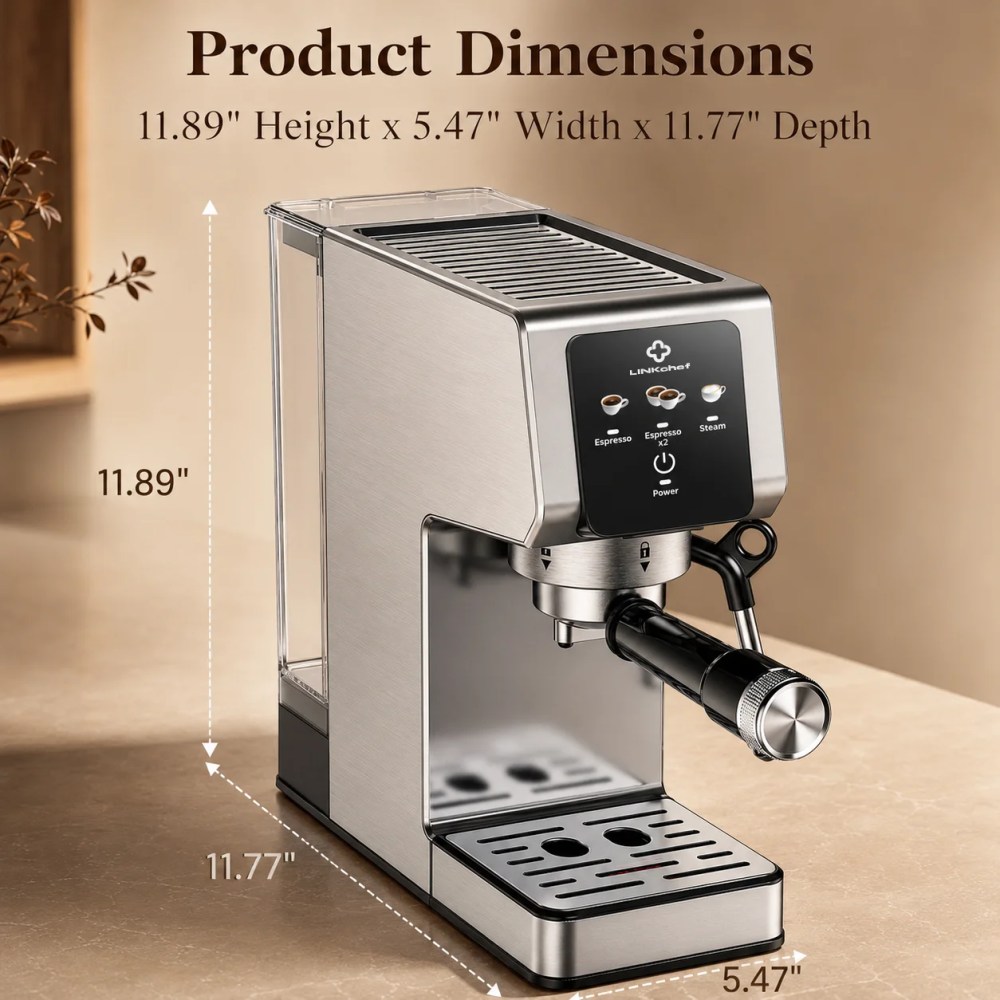 LINKChef 20-Bar Espresso Machine with Automatic Steam Wand,1300W Professional Espresso Maker,40 oz Removable Water Tank,Single & Double Shot - Image 3