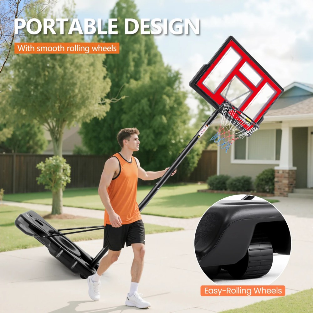 JIOABL 6.1ft-10ft Adjustable Height 44" Outdoor Basketball Hoop for Adult, Red - Image 3