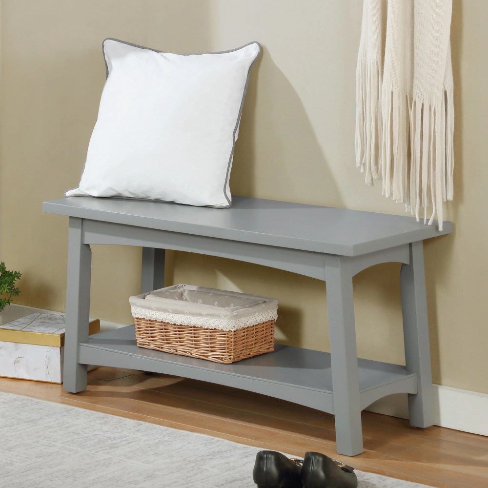 Alaterre Furniture Craftsbury 36 in. Sturdy Pine Wood Entryway Bench,Open Design Accent Furniture,Gray - Image 2