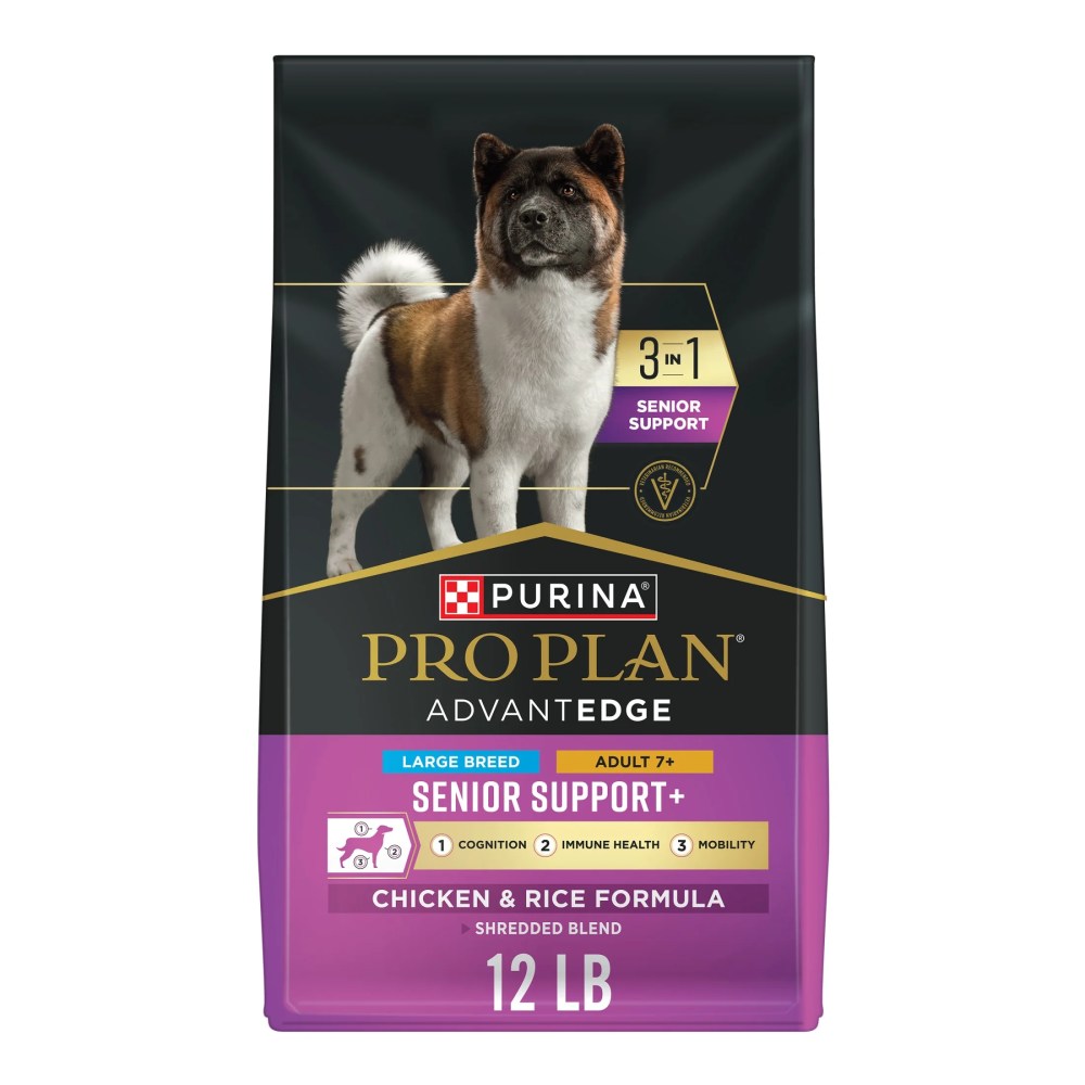 Purina Pro Plan AdvantEDGE Large Breed Senior Support Plus Chicken and Rice Formula Shredded Blend Dry Dog Food for Senior Dogs,  12 lb Bag