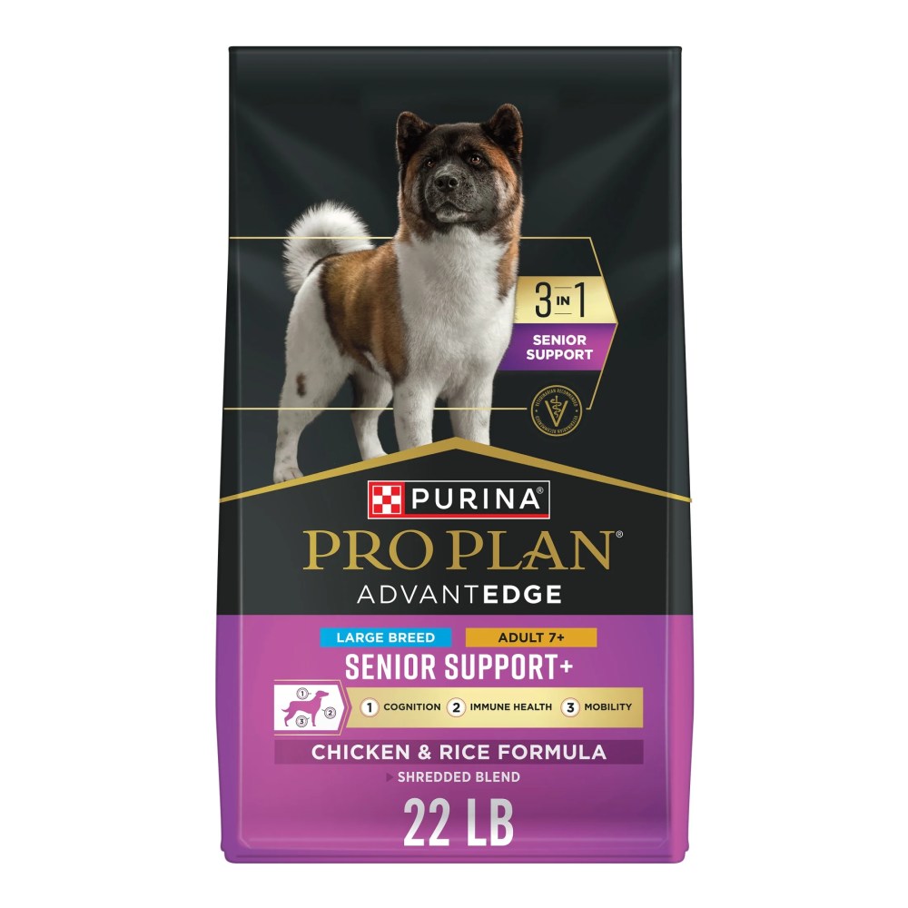 Purina Pro Plan AdvantEDGE Large Breed Senior Support Plus Chicken and Rice Formula Shredded Blend Dry Dog Food for Senior Dogs,  22 lb Bag