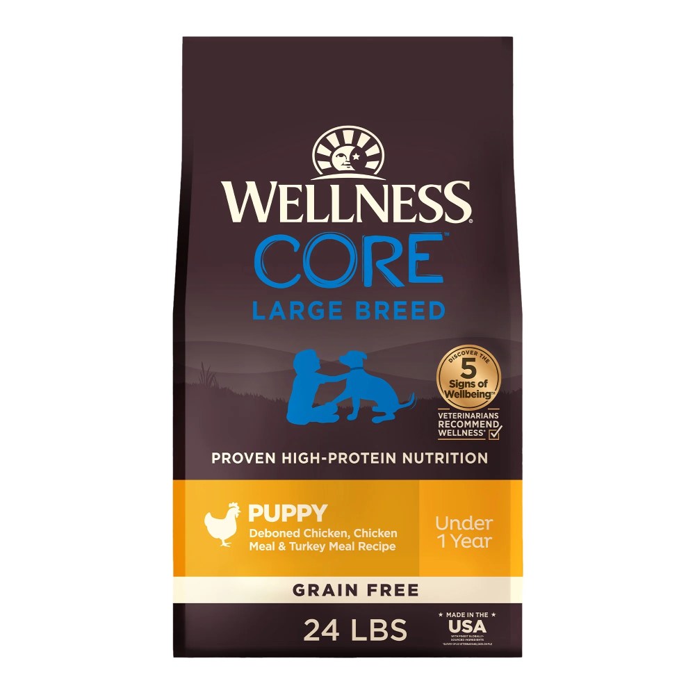 Wellness CORE Puppy Dry Dog Food,  Large Breed,  Grain Free,  High Protein,  Natural,  Chicken & Turkey Recipe (24-Pound Bag)