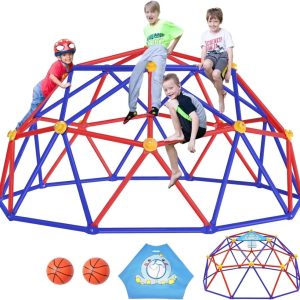 Zupapa 10FT Dome Climber,  Supports 1000LBS Outdoor Playset,  Upgraded Decagonal Geo Dome Climber and Easy Assembly Play Equipment for Kids,  Purple & Red