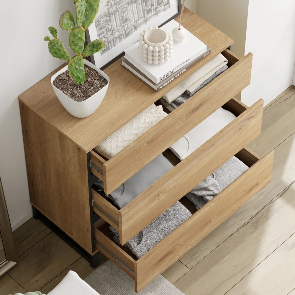 WAMPAT Modern TV Stand Fits up to 40" TV,Entertainment Center with 3 Drawers and Sturdy Metal Base,Media Console for Living Room & Bedroom,Oak - Image 4