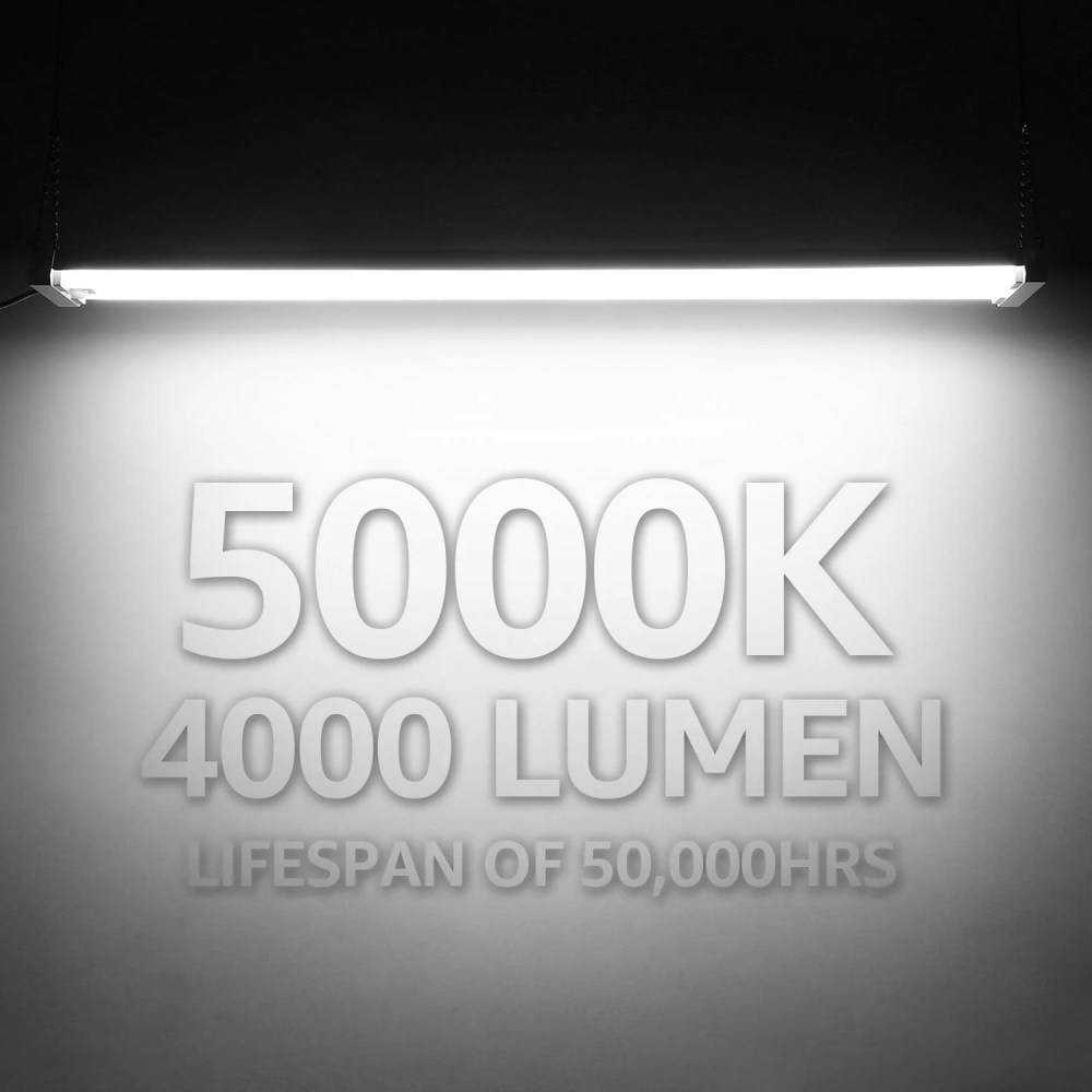 6 Pack Motion Sensor 4FT LED Utility Shop Light, 40W Plug in Linkable Light Fixtures, for Garage, Workshop, 4000lm, 5000K Daylight, Suspension & Flush Mount, FCC, ETL Certified - Image 3