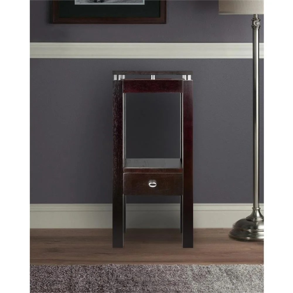 Winsome Linea Transitional Solid Wood End Table with Chrome Accents in Espresso - Image 5
