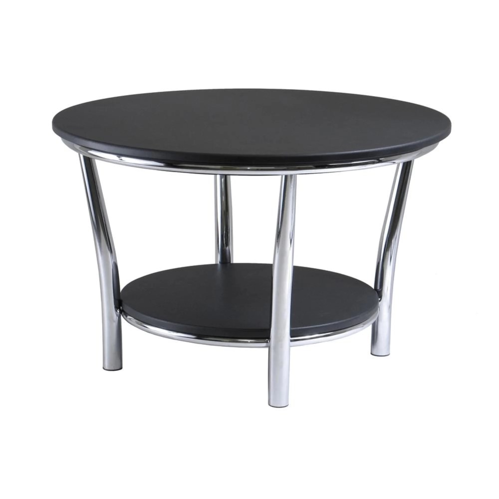 Winsome Wood Maya Round Coffee Table,Black Top,Metal Legs