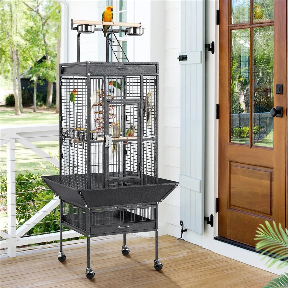 Renwick 61.5" Rolling Metal Bird Cage with Playtop, Black - Image 3