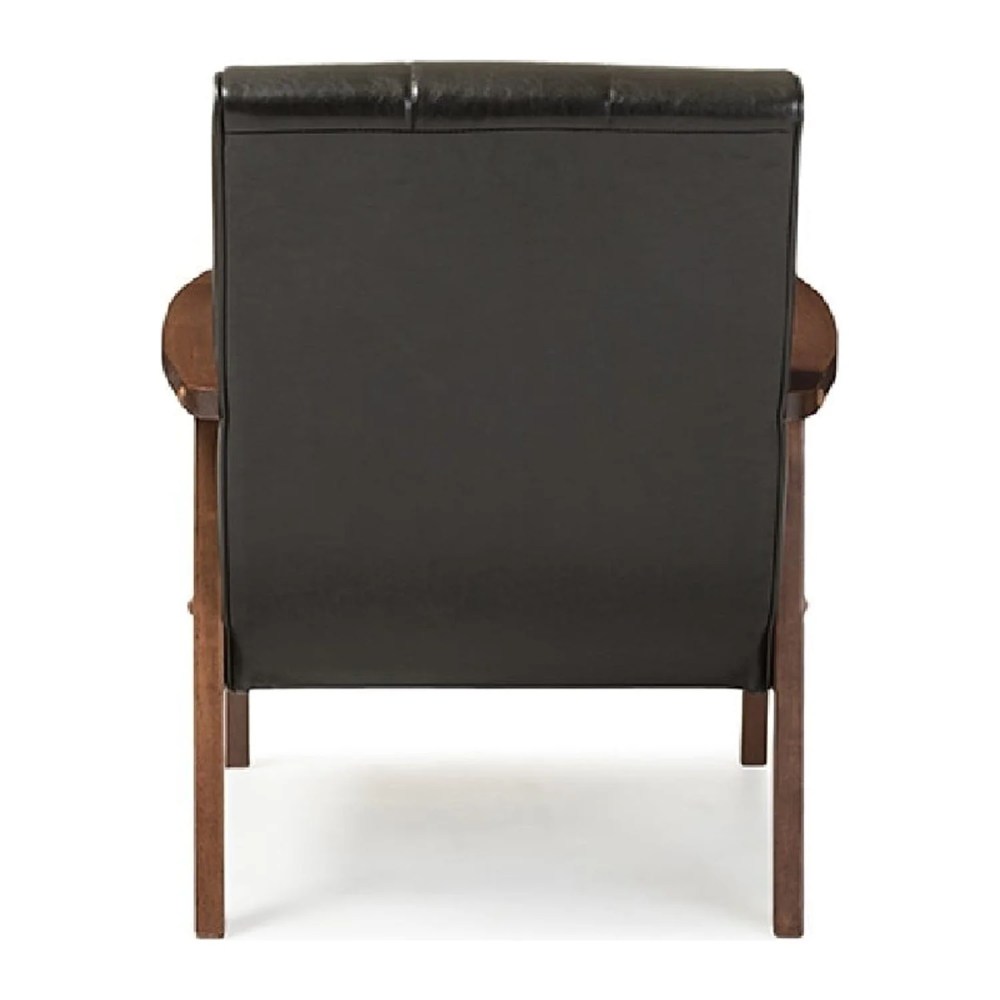 Baxton Studio Nikko Mid-century Modern Scandinavian Style Black Faux Leather Wooden Lounge Chair - Image 2