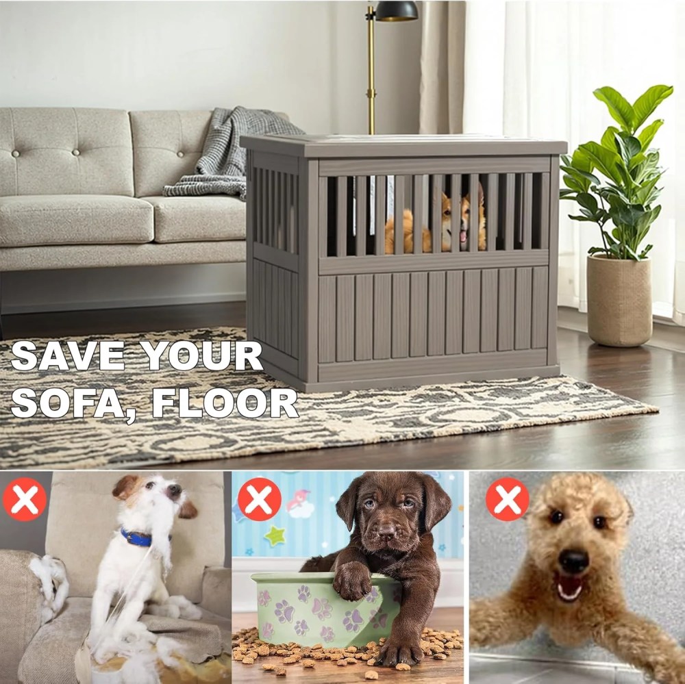 30x21x25in Heavy-Duty Resin Dog Crate for Large Dogs-Weatherproof, Ventilated, Lockable Door Indoor/Outdoor Portable Kennel (Light Coffee) - Image 9