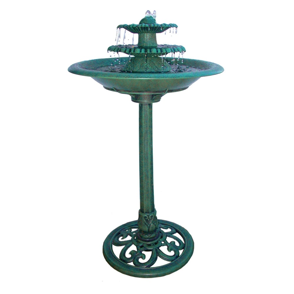 Alpine Corporation 3-Tier Outdoor Vintage Pedestal Fountain Bird Bath,Green