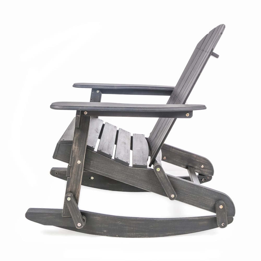 Ariel Outdoor Acacia Wood Adirondack Rocking Chair, Dark Grey - Image 5