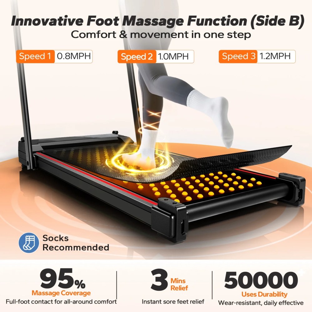 BEROCA 4-in-1 Portable Treadmill with Foot Massage, 3HP Foldable Treadmill with Incline Handle, Under Desk Small Treadmill For Home Office with Remote Control LED Display - Image 6