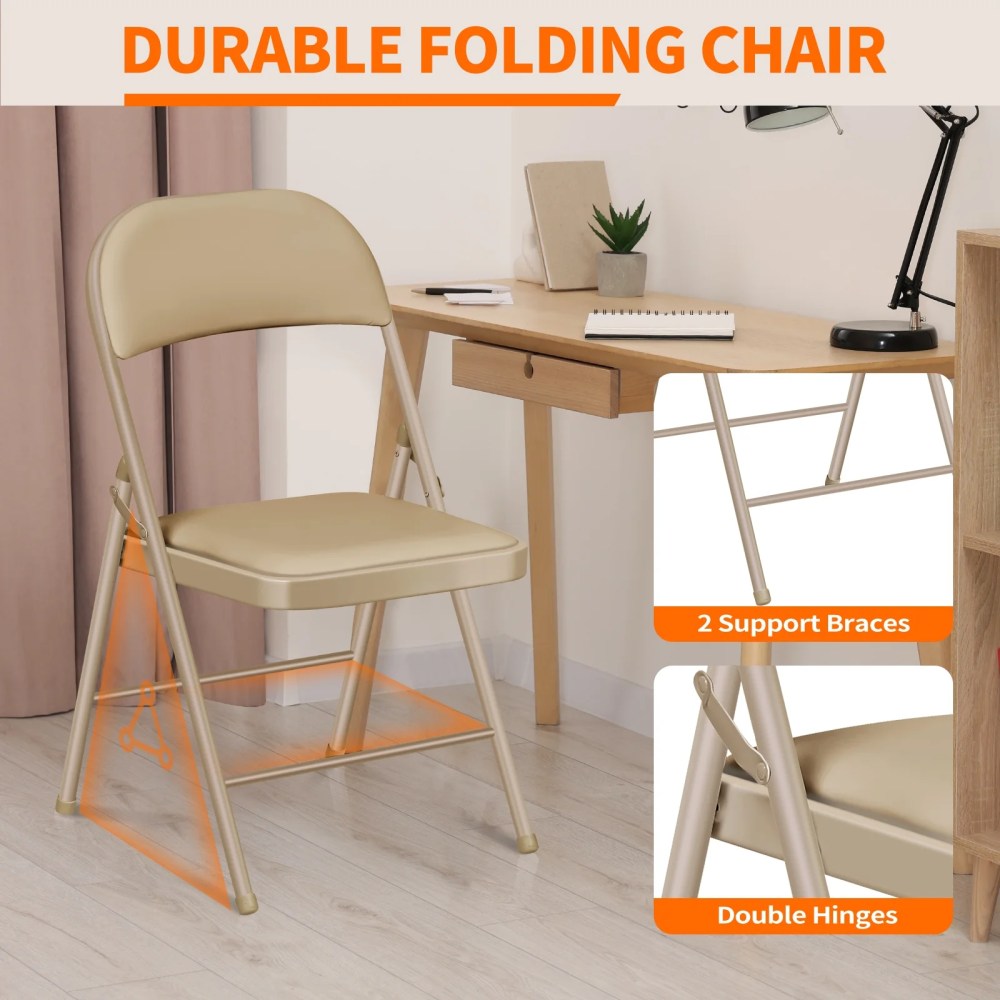 Vebreda Padded Metal Folding Chair,4-Pack,Kahki - Image 3