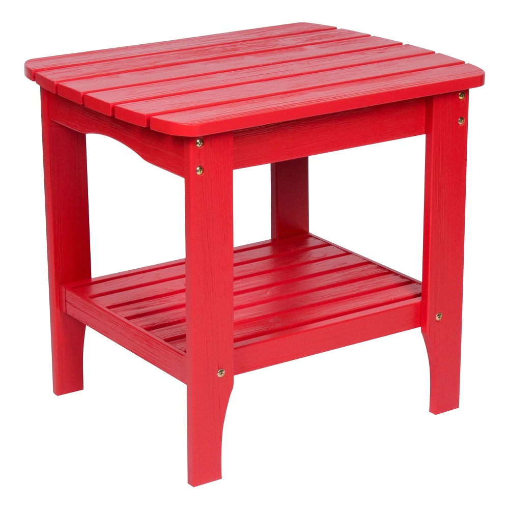 Shine Company Rectangular Traditional Wood Indoor/Outdoor Side Table in Red