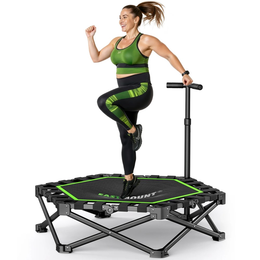 EAST MOUNT 42" Folding Fitness Trampoline for Adults, Foldable Mini Trampoline with Handle, Exercise Rebounder, Small Trampoline for Adults, Max Load 440lbs, for Indoor Garden Workout