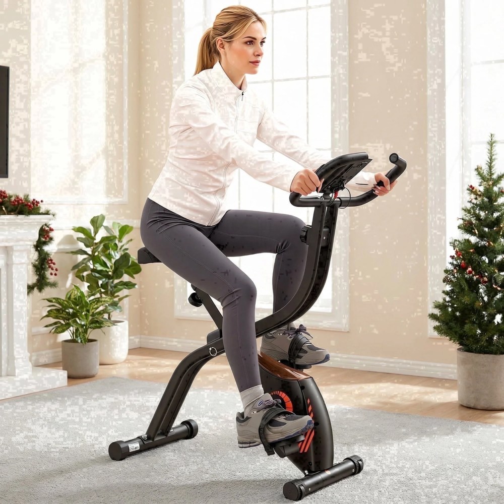 Naipo Exercise Bike Indoor 16 Level Magnetic Resistance Folding Stationary Bike with 265lbs Capacity Adjustable Seat Height Orange Color for Space Saving Home Use