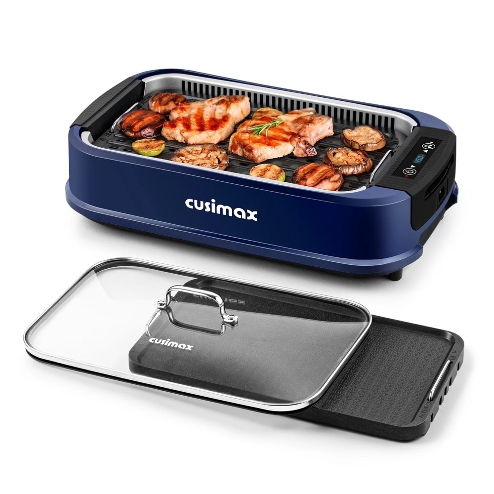 Smokeless Electric Indoor Grill & Griddle CUSIMAX-Portable Korean BBQ with Turbo Smoke Extraction,Nonstick Removable Grill and Griddle Plates