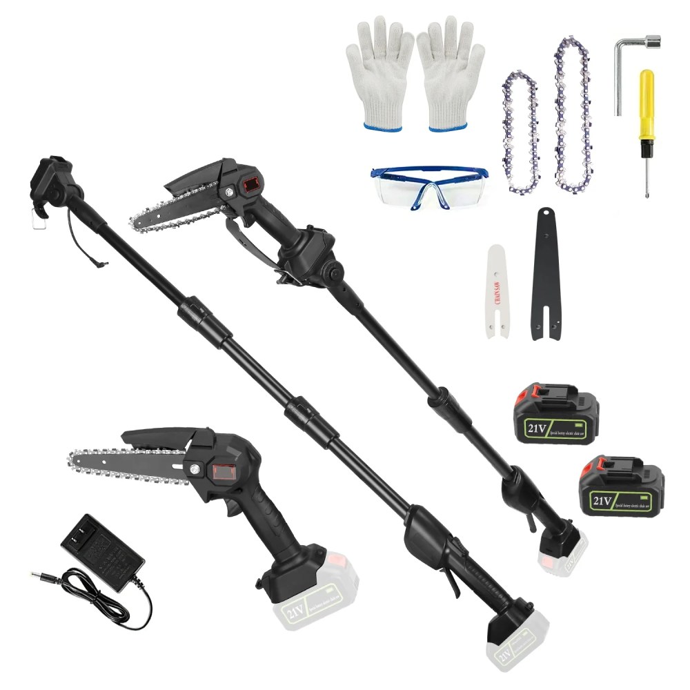 2-in-1 Cordless Pole Saw & Mini Chainsaw iNova 21V Battery Small Pole Chainsaw,Electric Pole Saw for Tree Trimming,2.0Ah Battery&Charger Included