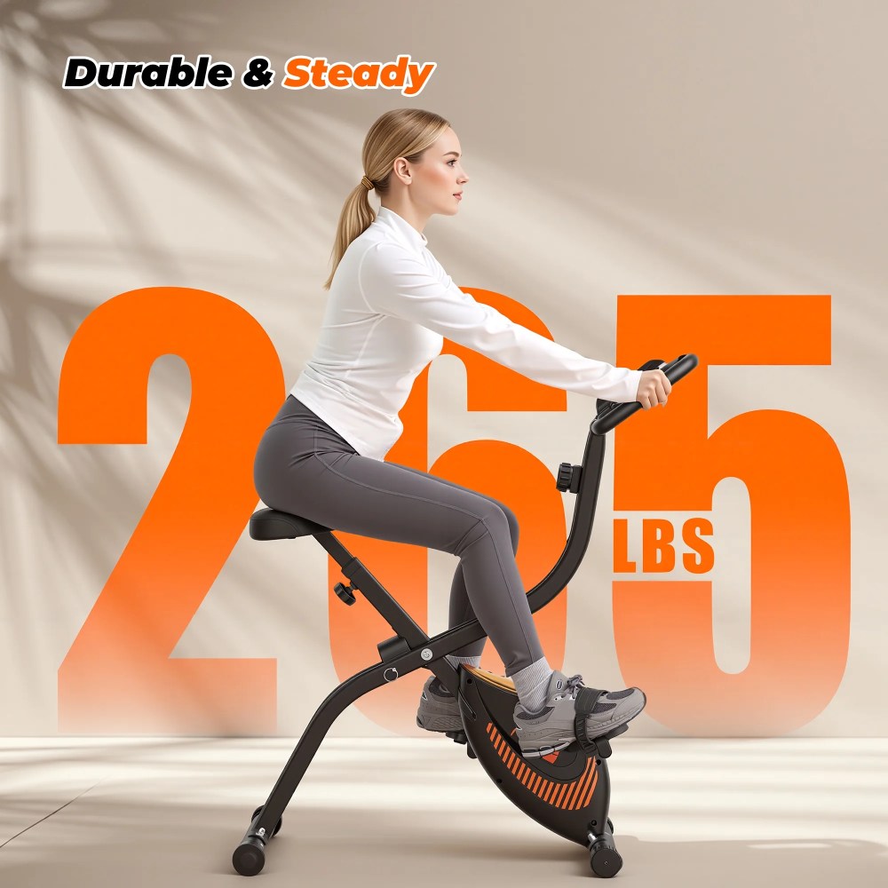 Naipo Exercise Bike Indoor 16 Level Magnetic Resistance Folding Stationary Bike with 265lbs Capacity Adjustable Seat Height Orange Color for Space Saving Home Use - Image 9