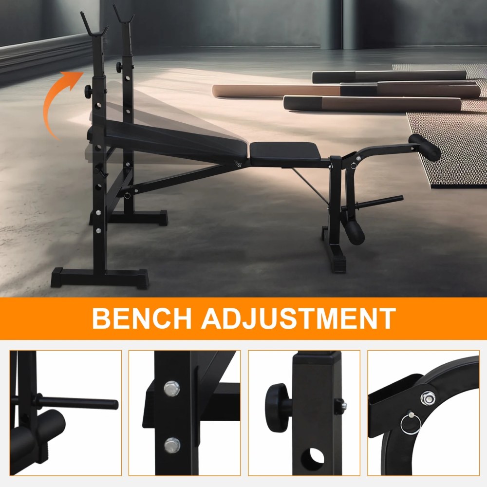 Aukfa Weight Bench Set with Squat Rack, Adjustable Bench with Leg for Home Gym Full-Body Workout, Black - Image 3