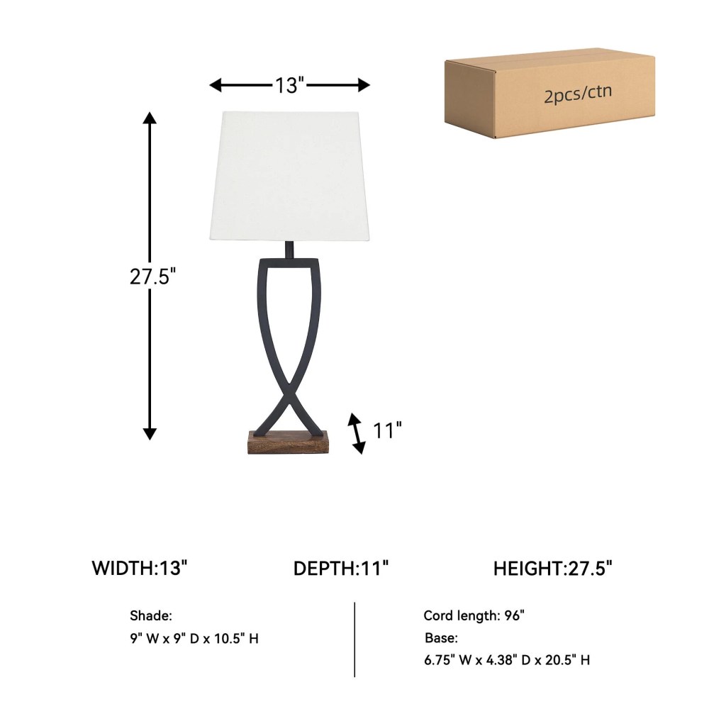 Signature Design by Ashley Makara Metal Table Lamp Set (2), Black/Brown, Modern Lamps with Wood Base and Rectangular Shade - Image 5