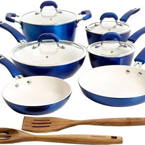 Kenmore Arlington Nonstick Ceramic Coated Forged Aluminum Induction Cookware,12-Piece Set,Metallic Blue