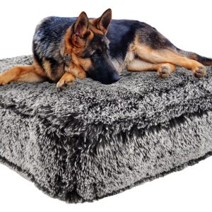 Bessie and Barnie Midnight Frost Luxury Shag Extra Plush Faux Fur Rectangle Pet/Dog Bed
