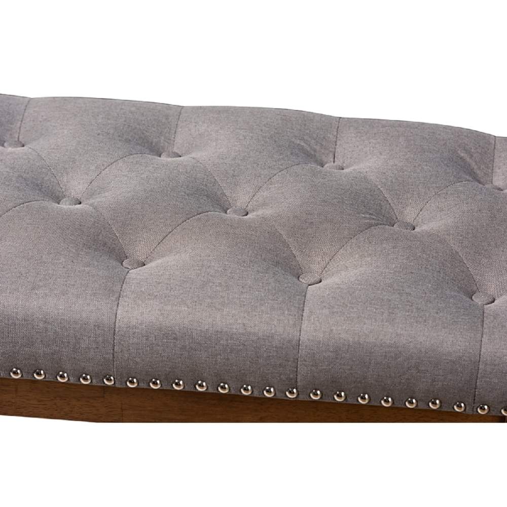 Baxton Studio Ainsley Modern and Contemporary Grey Fabric Upholstered Walnut Finished Solid Rubberwood Bench - Image 7