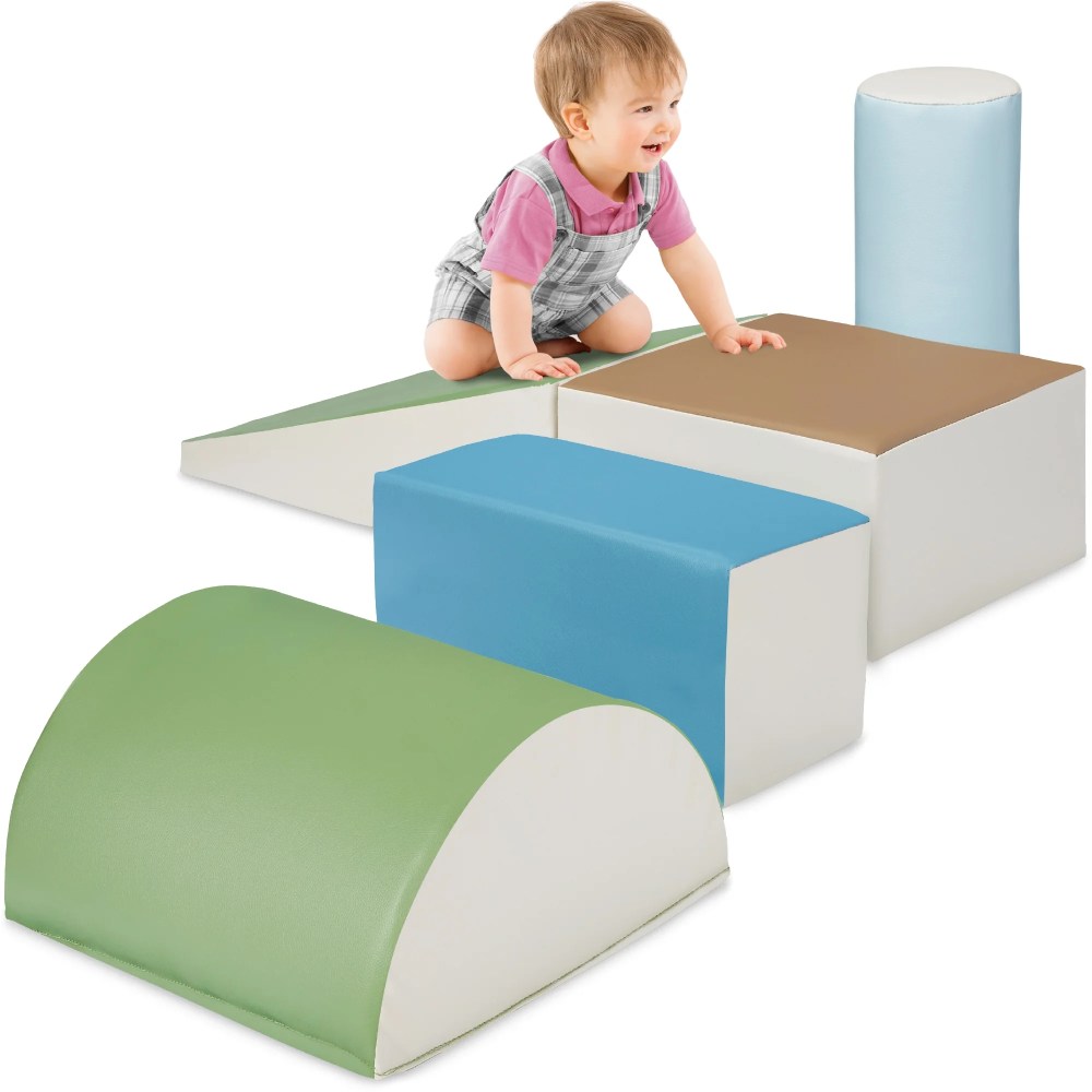 Best Choice Products Soft Foam Climbing Blocks for Toddlers, 5-Piece Play Set, Easy-Clean Vinyl - Earth Tone