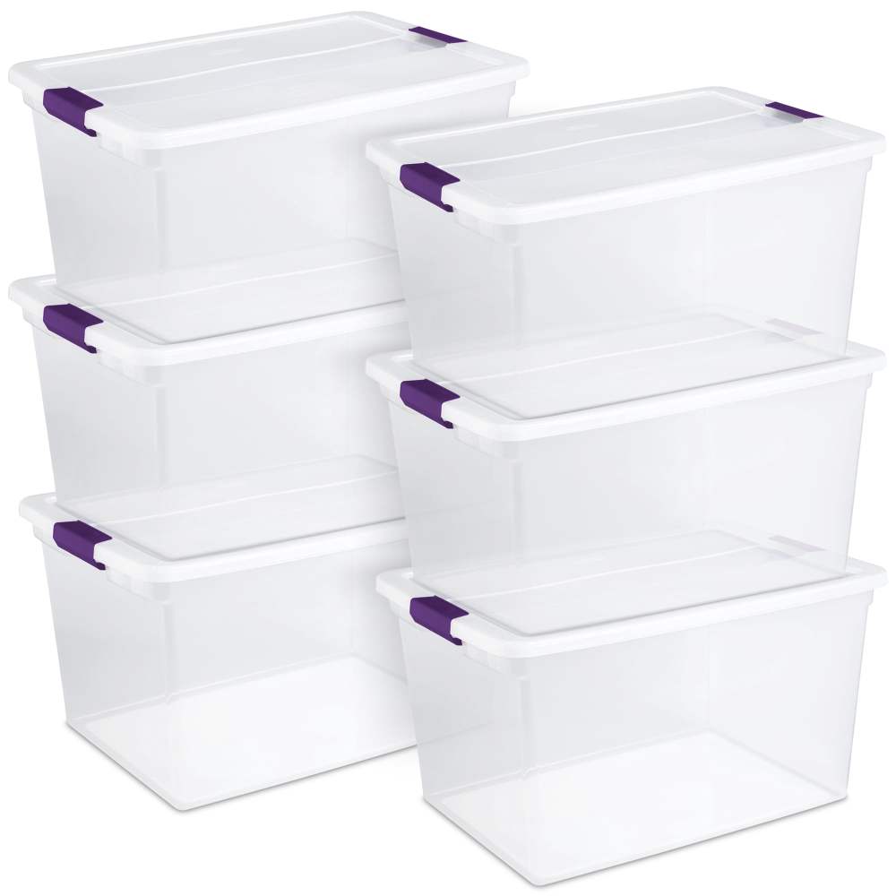 Sterilite 66 Quart Clear Plastic Latching Storage Container Tote, 6 Pack