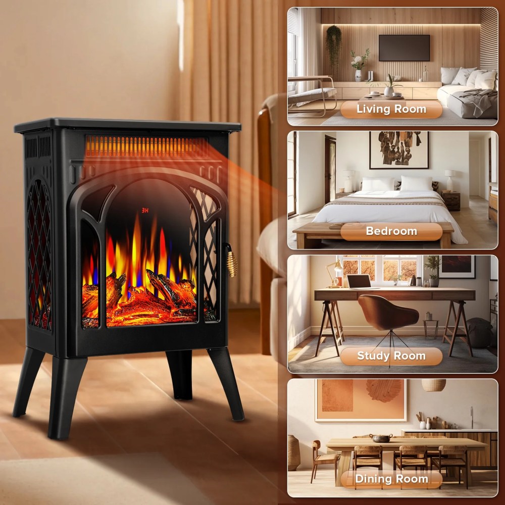 KISSAIR All-metal Electric Fireplace Heater 16",Frame Freestanding Stove,3D Flame,Remote Control,500W/1500W,Black - Image 7