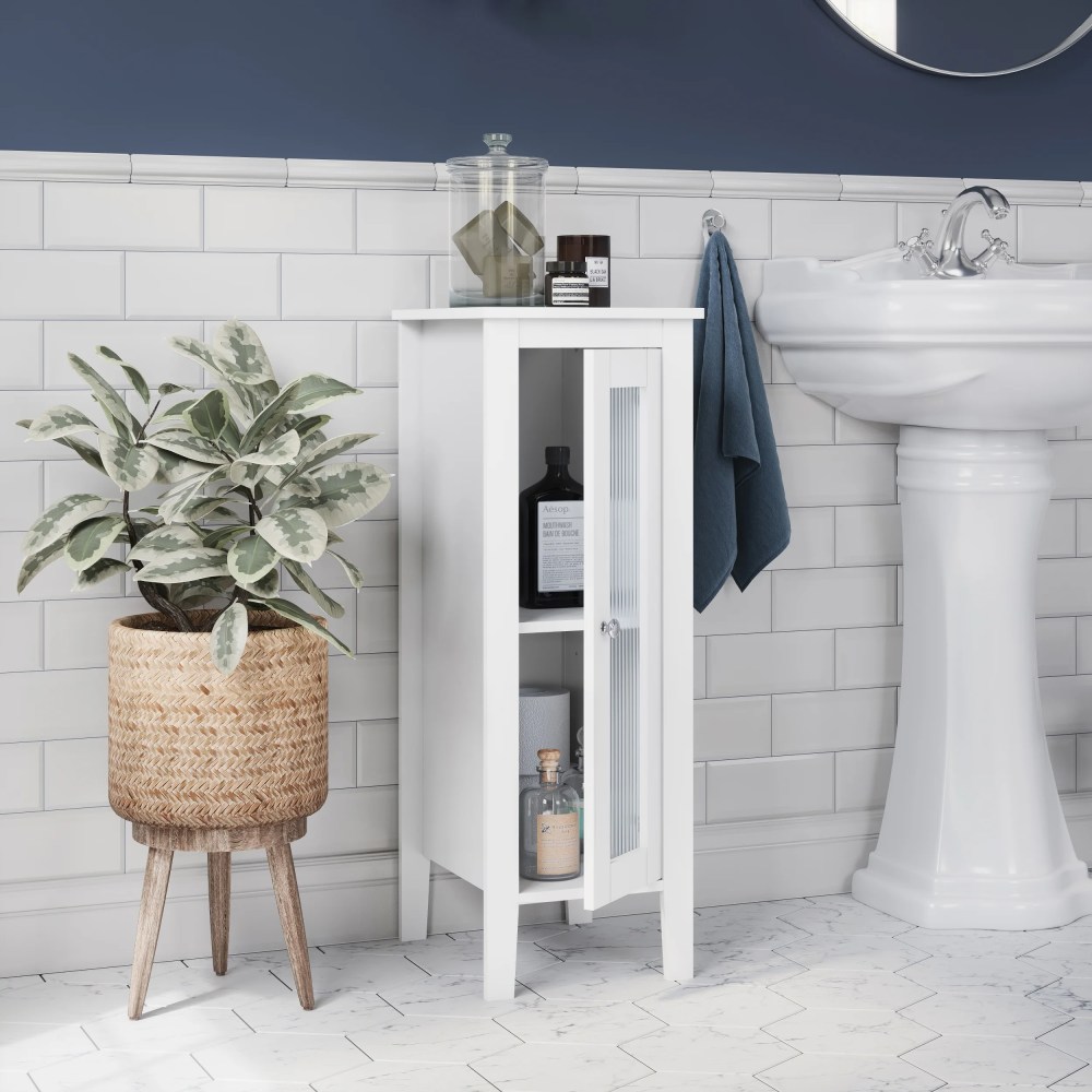 RiverRidge Prescott 1-Door Slim Bathroom Storage Cabinet and Organizer Shelf - White - Image 4