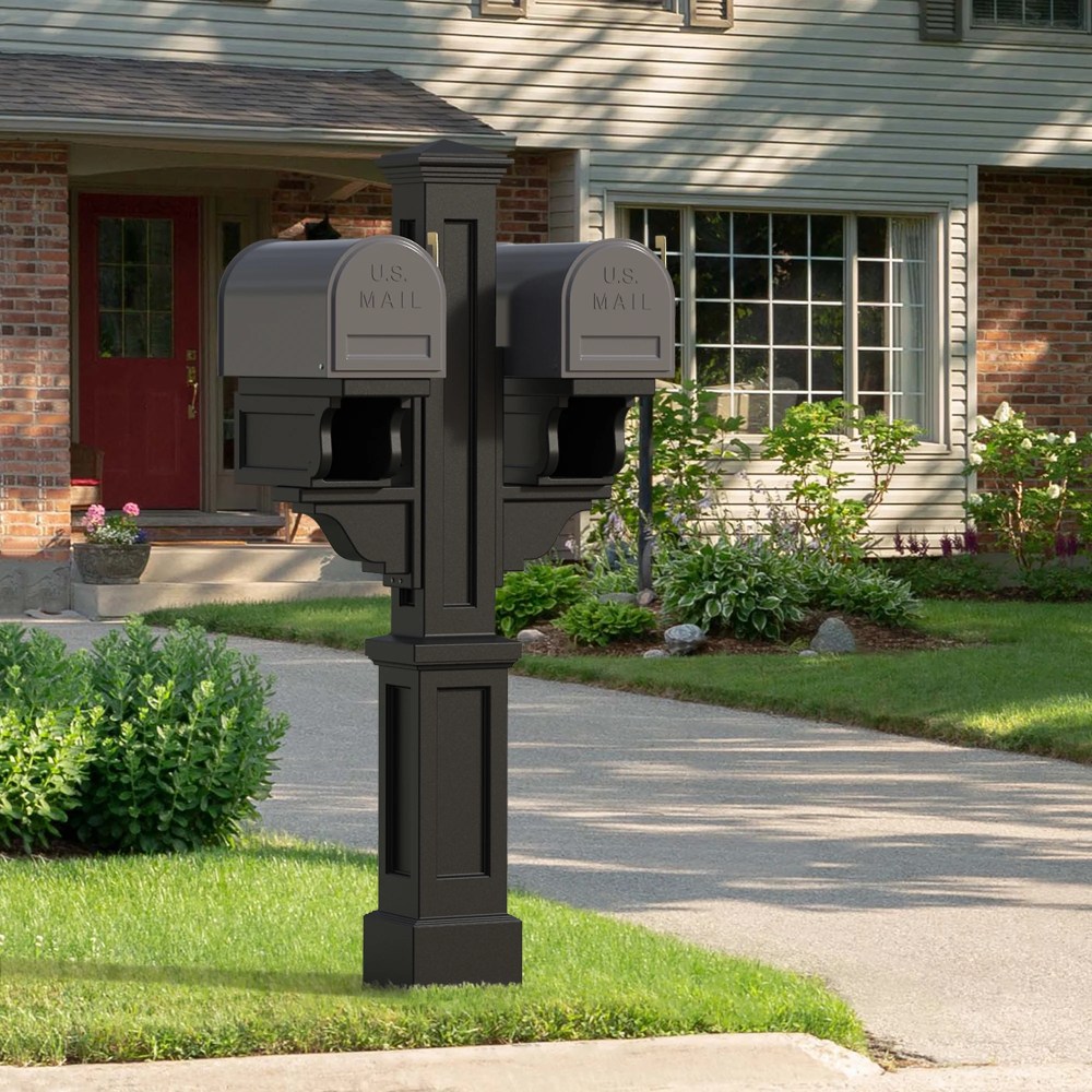 Mayne Rockport Double Mailbox Arm Mount Black Plastic Mailbox Post - Image 10