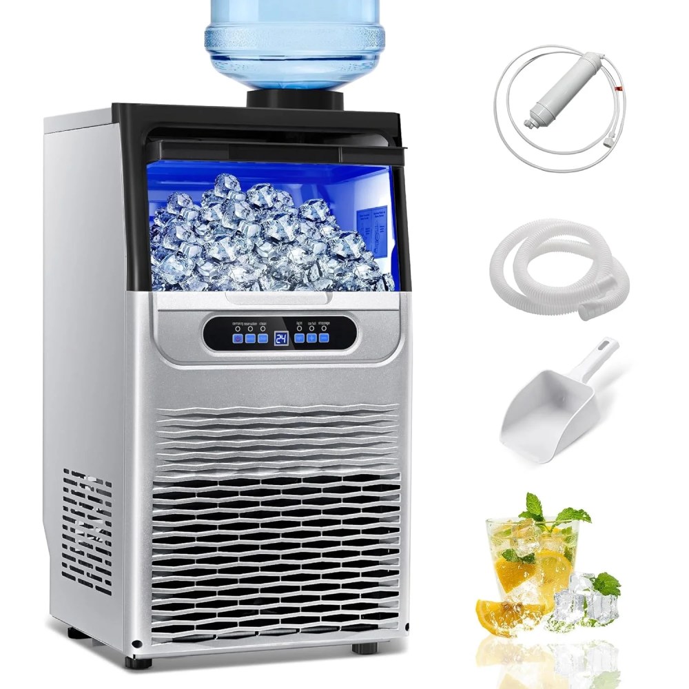 Zomagas Ice Maker Machine 90 LBS/24H , Tap or Barrelged Water 28LBS Capacity Storage Bin for Restaurant Home