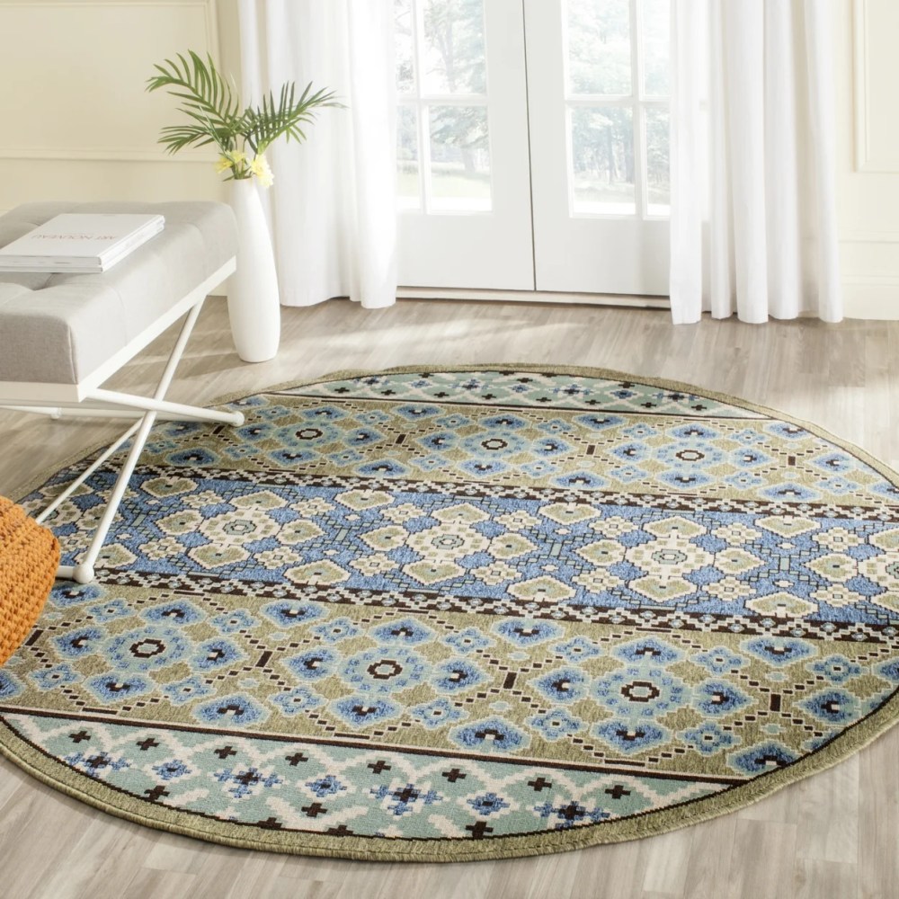 SAFAVIEH Veranda Moriah Southwestern Indoor/Outdoor Area Rug, 5'3" x 7'7", Green/Blue - Image 6