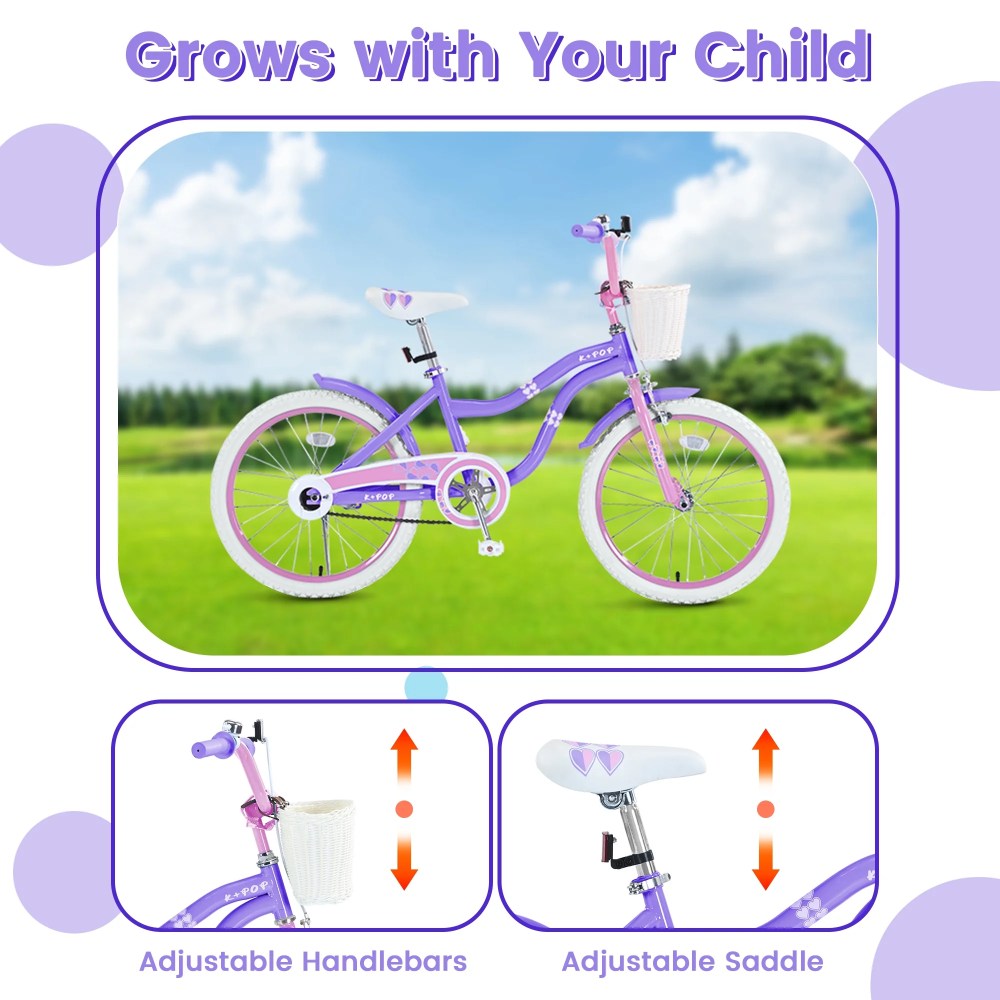 Bstjewey 20" Kids' Bike, Fits Riders 4'8" - 6'1", Purple, Child, Girl's - Image 2