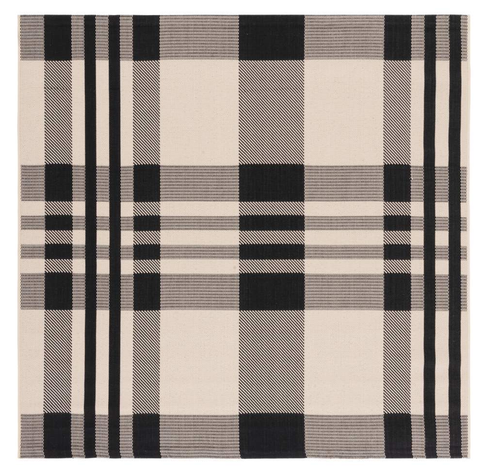 Safavieh Courtyard Benjamin Plaid Indoor/Outdoor Area Rug, Black/Bone, 6'7" x 6'7" Square
