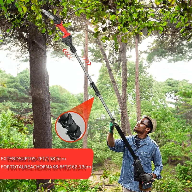 2-in-1 Cordless Pole Saw,6-inch High Branch Saw,20V 2.0Ah Battery Powered Chain Saw,Expandable Up to 8.6 Feet,Used for Wood Cutting,Garden Logging,Pruning Branches