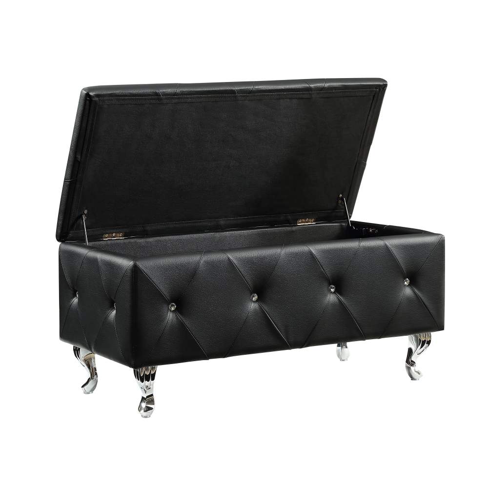 AC Pacific Crystal Tufted Faux Leather Storage Bench,Black - Image 6