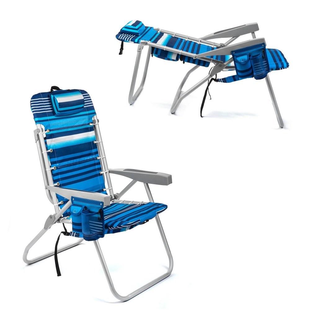 (Tall Chair) Homevative Folding Backpack High Beach Chair,Towel bar,High Tide